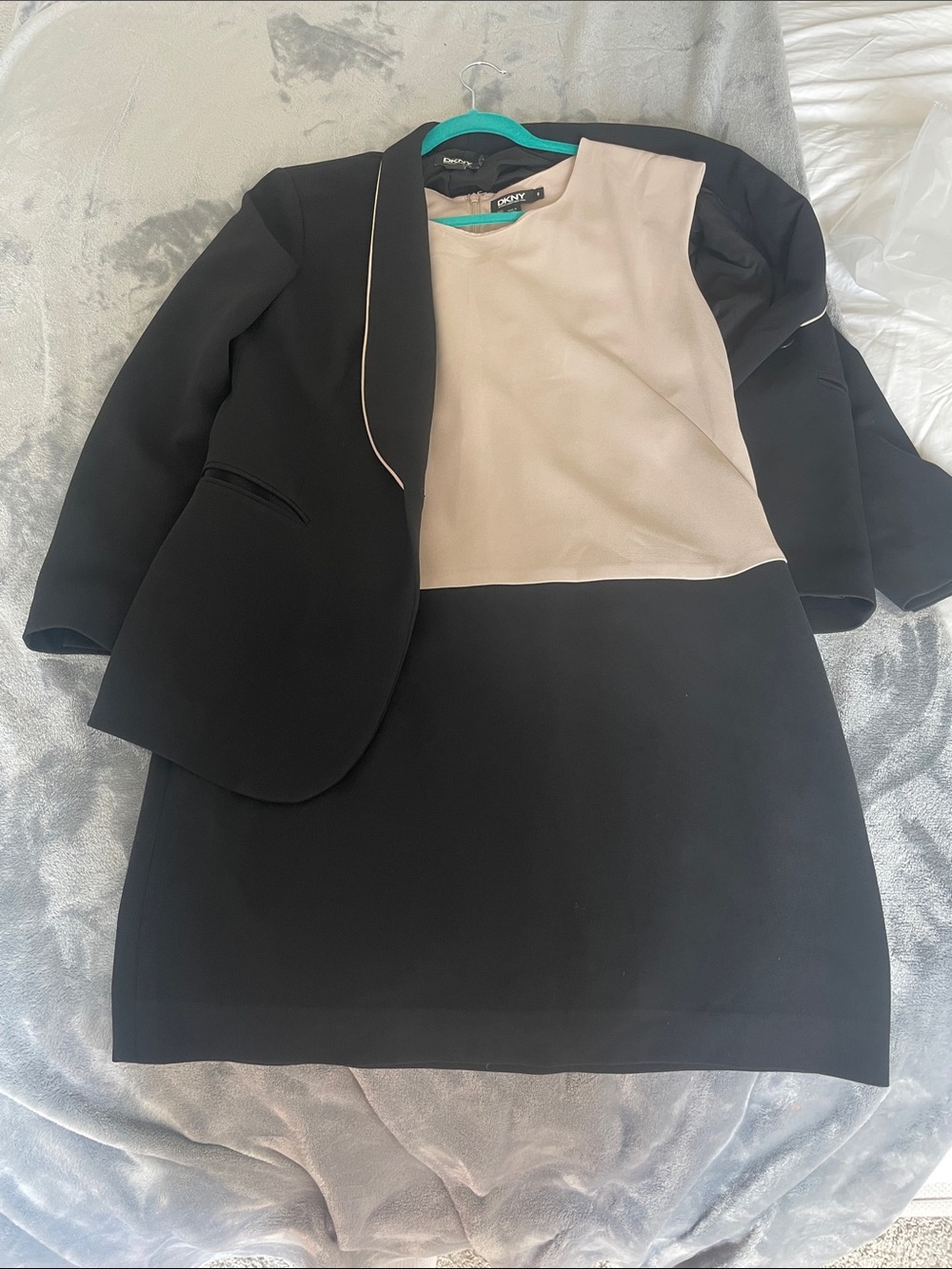 DKNY Black and Cream Colorblock Blazer and Dress Set